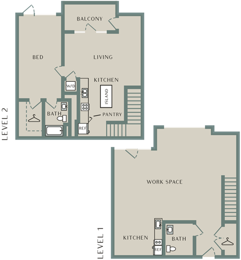 Floor plan for 1 bed, 1 bath, 1958 sqft